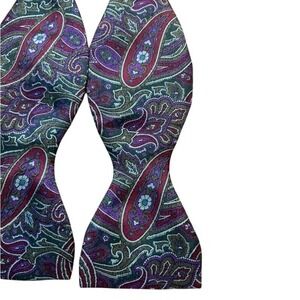 Tie Rack Mens Silk Bow Tie Purple Green Paisley Self Tie Formal Wedding Tie